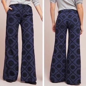 Anthro Ett Twa Embroidered Eyelet Wide-Leg Pants 4